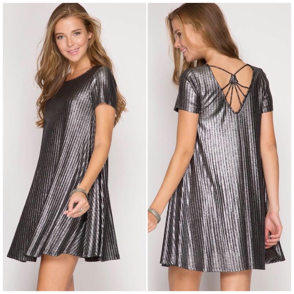 ❗️CLOSING SALE❗️Bronze Metallic Ribbed Swing Dress - Picture 3 of 3